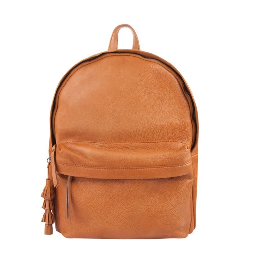 natural grain leather laptop compartment backpack with tassel keyring